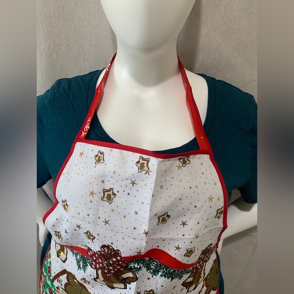 Christmas holiday kitchen apron singing bears Christmas bells Mandil de navidad - Picture 3 of 9